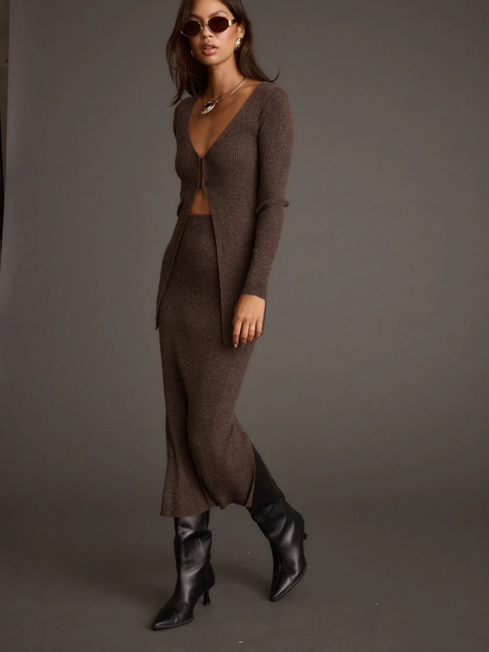 12th Tribe Tusk Mocha Sweater Midi Skirt Set
